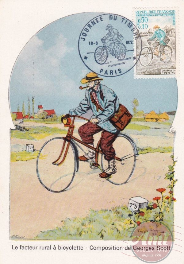 1972	 - 18-03-1972 - 0,50+0,10 - Journée du timbre - Paris - Le facteur rural à bicyclette