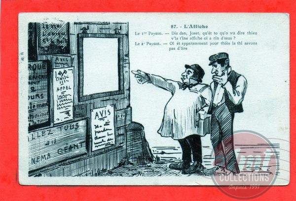 Poupin - L'Affiche - 87 - Le 1er Paysan ; Dis dan, Joset, qu'ét to qu'o vu dire thieu v'la t'ine affiche ol a rin d'ssus ! ...