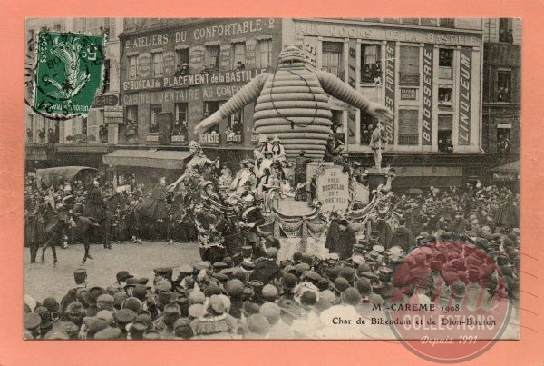 dept 75 - PARIS - MI-CAREME 1908  - Char de Bibendum et de Dion-Bouton